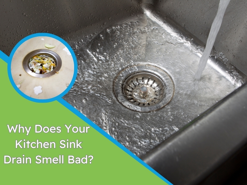 A dirty kitchen sink drain with a foul odour, kitchen sink drain smells bad.