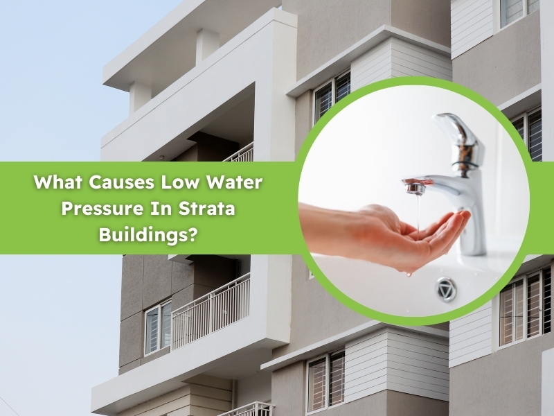 Low water pressure in a strata building faucet, causing slow water flow and inconvenience for residents.