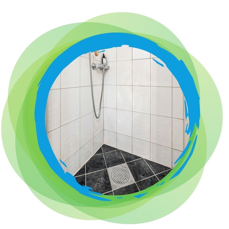 The image presents an unclogged shower drain